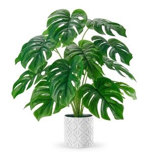 Artificial Monstera Plant in White Planter